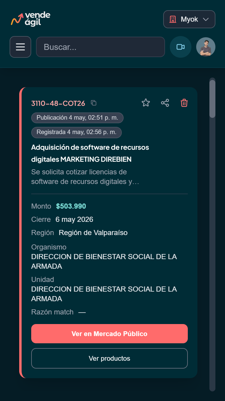 Vende Ágil: dashboard en iPhone SE